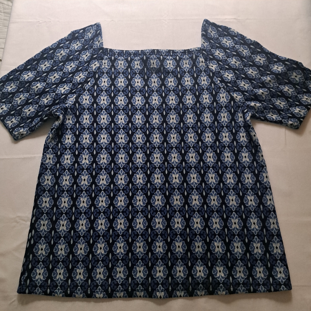 LOFT Square Neck Puff Sleeve Blouse Women's Size‎ S Blue Floral Print